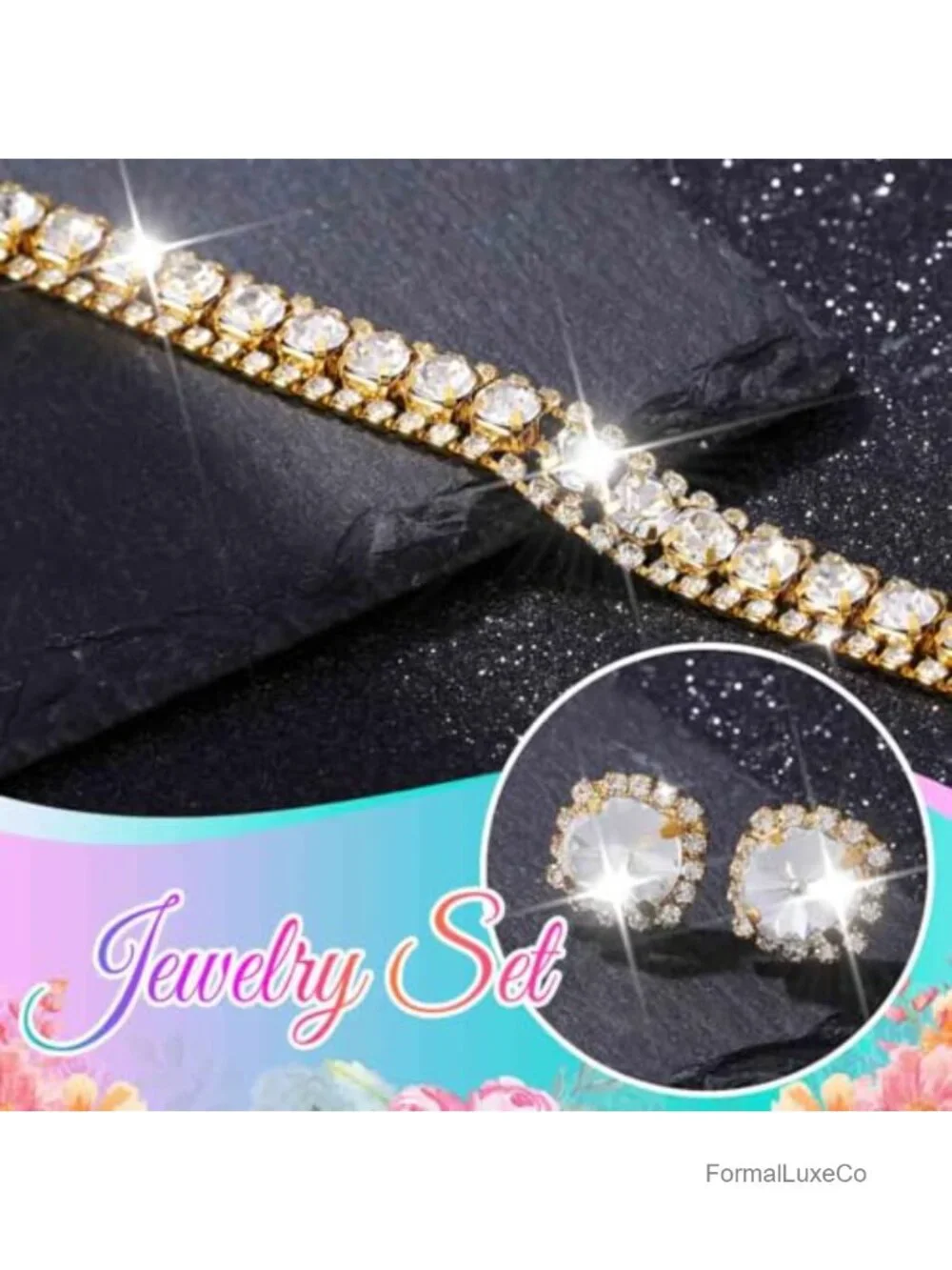 Rhinestone Bridal Wedding Jewelry Set - Choker Necklace & Earrings